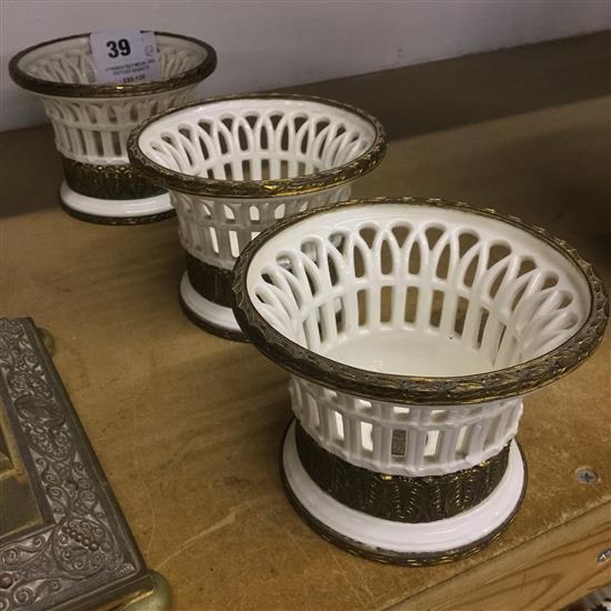 3 French gilt metal and pottery baskets(-)